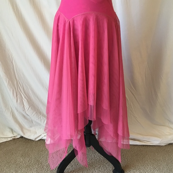 Vintage "Fairy" Asymmetrical Hem Pink Chiffon One Shoulder Midi Dress, XS - Picture 4 of 13